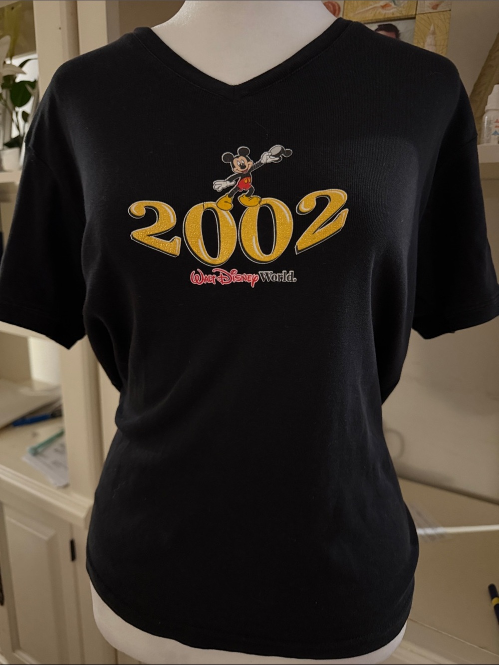 Walt Disney World 2002 Black Kids V-Neck Tee with Mickey Graphic